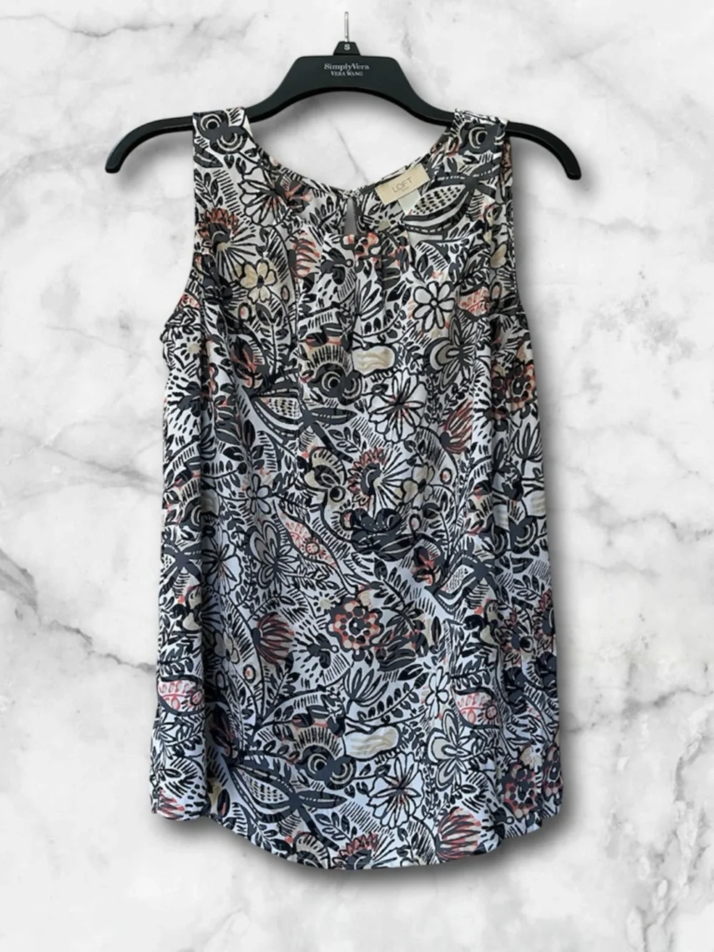 Loft Floral Paisley Sleeveless Blouse Tank Black Pink Gray White Size S - Picture 2 of 9